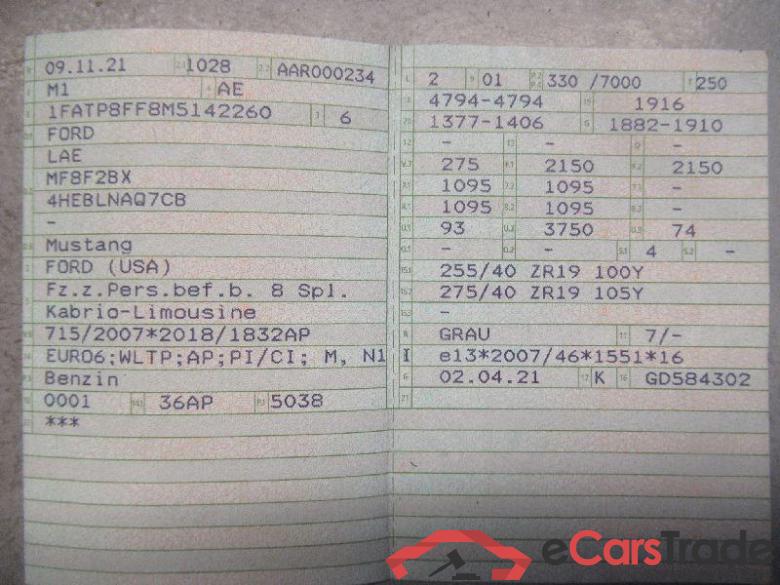 FORD Mustang (CZG/S550)(2015->) DE - Ca2 5.0 Ti-VCT V8 EU6d, Convertible GT (EURO 6d), (Facelift) 2020 - 2024 #3