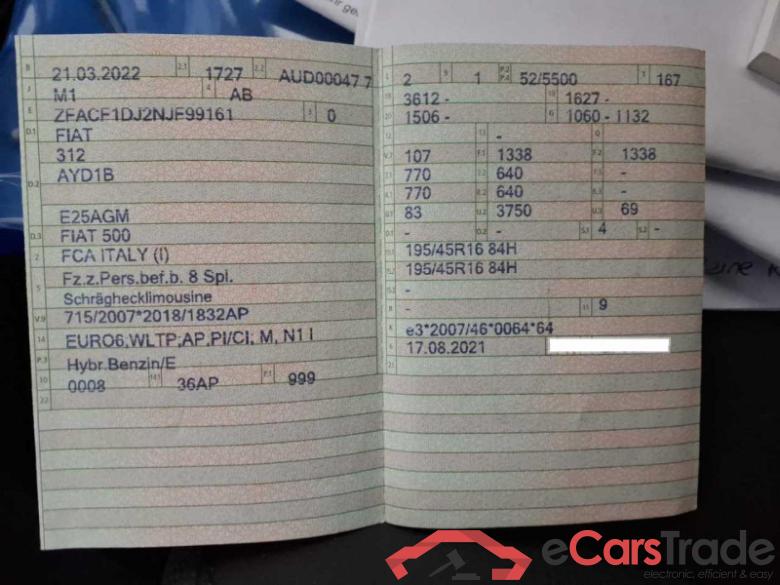 Fiat 500 (150) Lim. (2007->) DE - LimS3 1.0 Mild Hybrid EU6d, Hey Google (EURO 6d), (Facelift) 2021 - 2022 #2