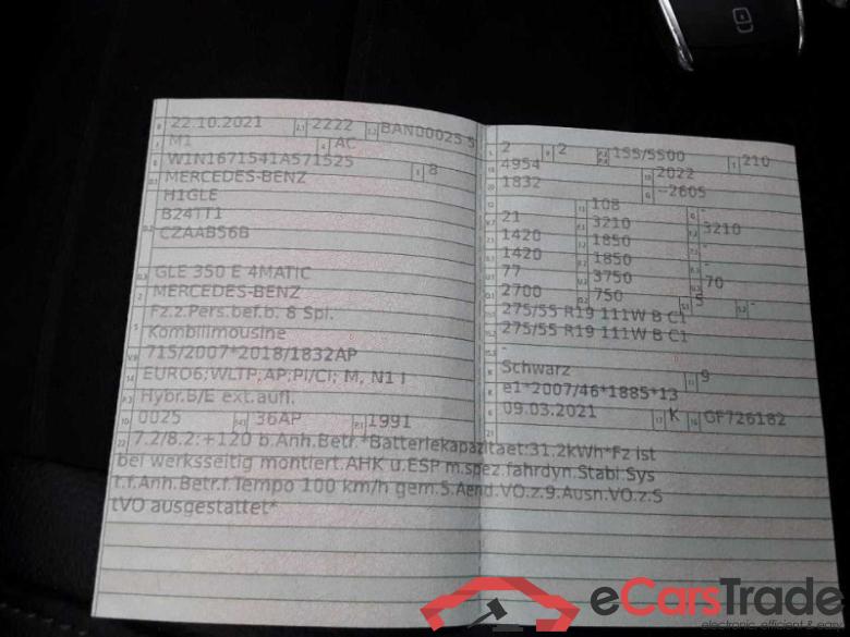 Mercedes-Benz GLE -Klasse (BM 167)(10.2018->) DE - SUV5 GLE 350 e EU6d, 4Matic (EURO 6d), 2020 - 2023 #3