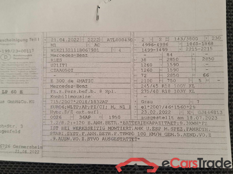 E -Klasse T-Modell E 300 de 4Matic (213.211)Avantgarde 2.0 225KW AT9 E6d #2